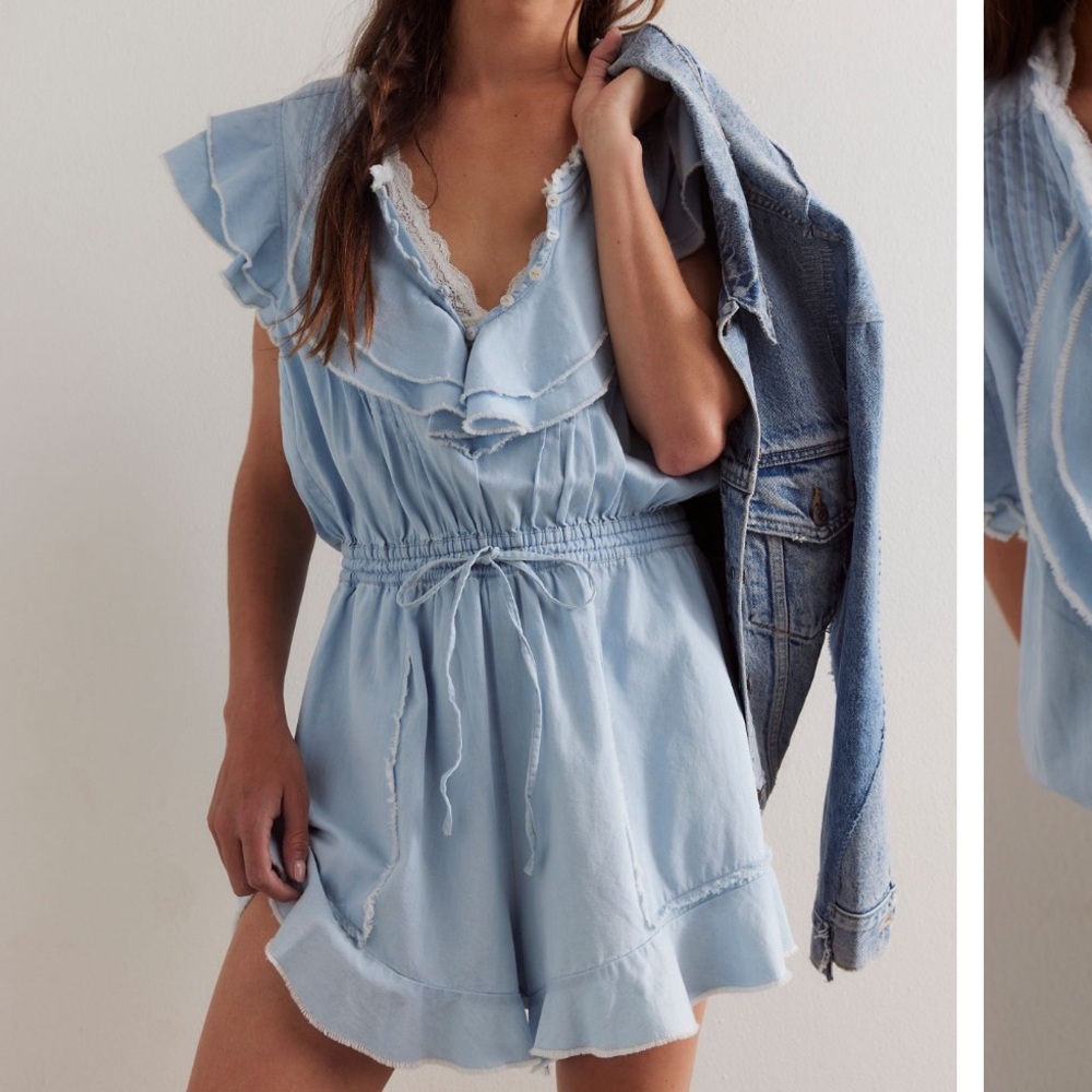NWT Free People Naya Chambray Romper, XS
